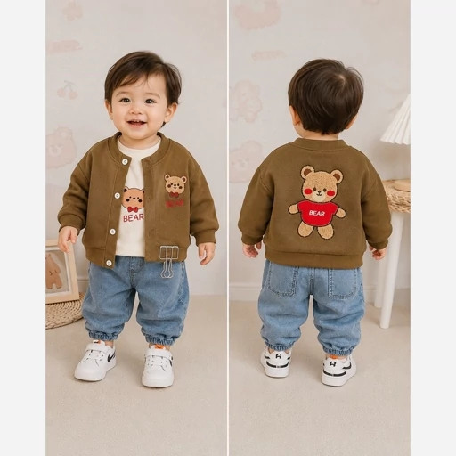 ست سه تیکه با ژاکت قهوه ای پسرانه وارداتی مناسب 1 تا 5 سال
